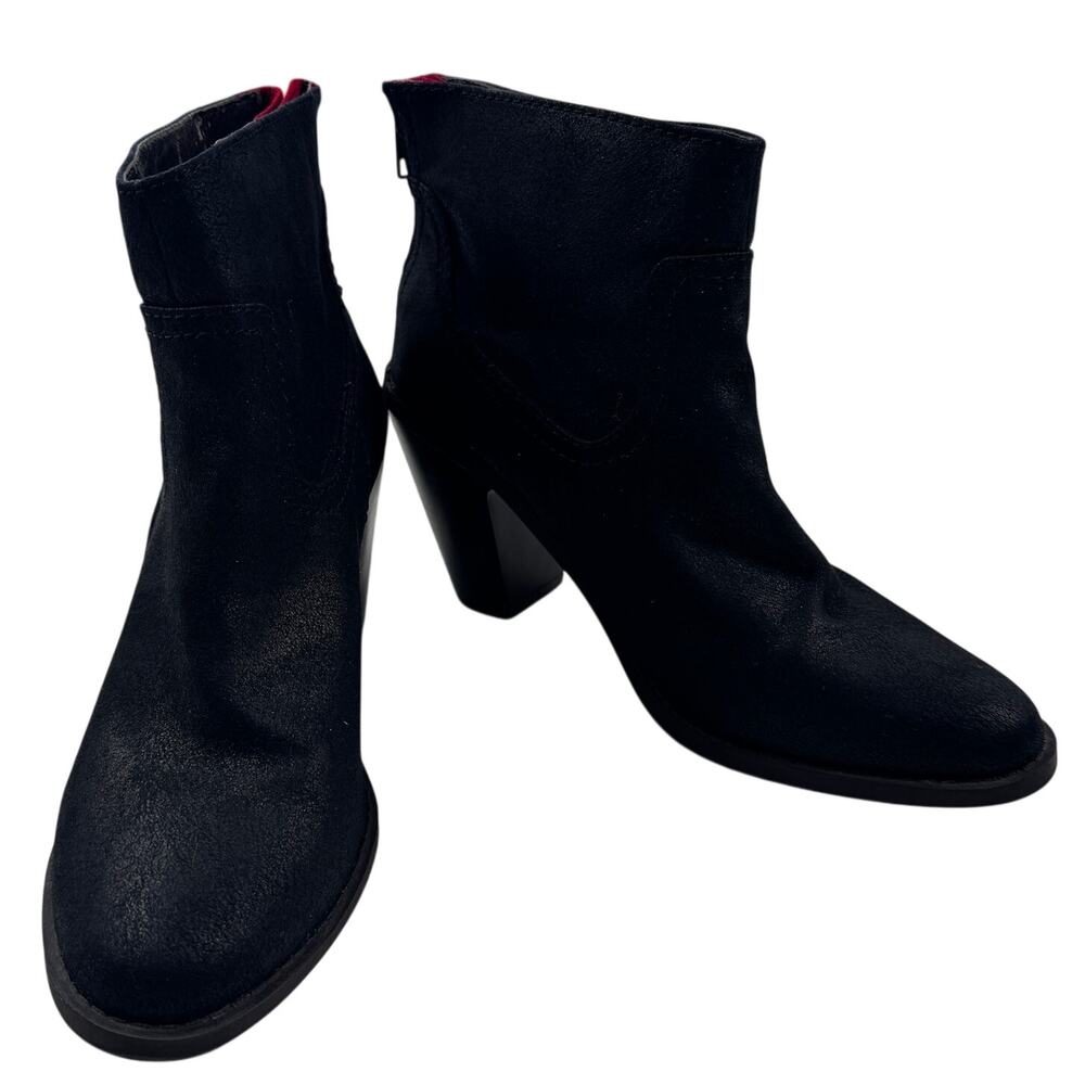 Mossimo Faux Suede Leather Red Back Zipper Block Heel Booties Women's Size 9.5